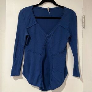 Intimately Free People Blue Long-Sleeved Waffle-Knit Top Size M